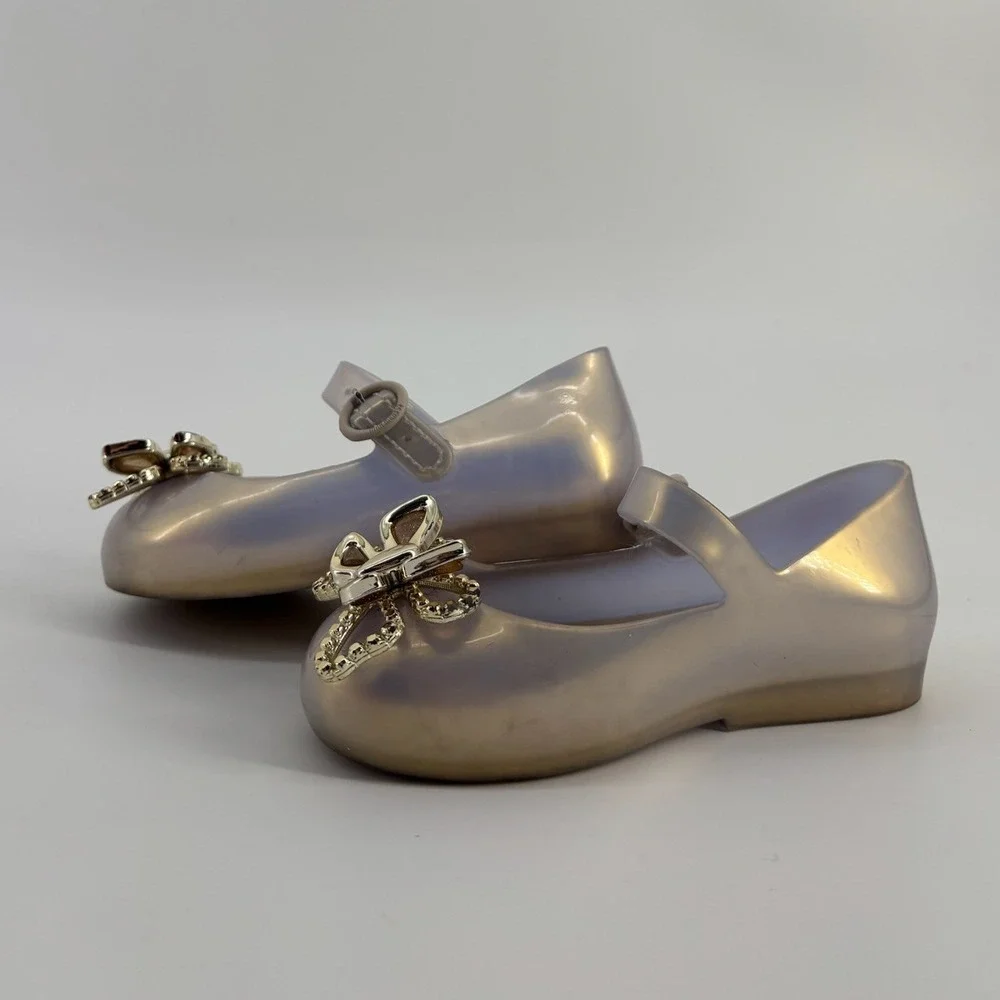 Mini Melissa Ultragirl Butterfly Jelly Flats Lavender Pearl Mary Jane Shoes 8